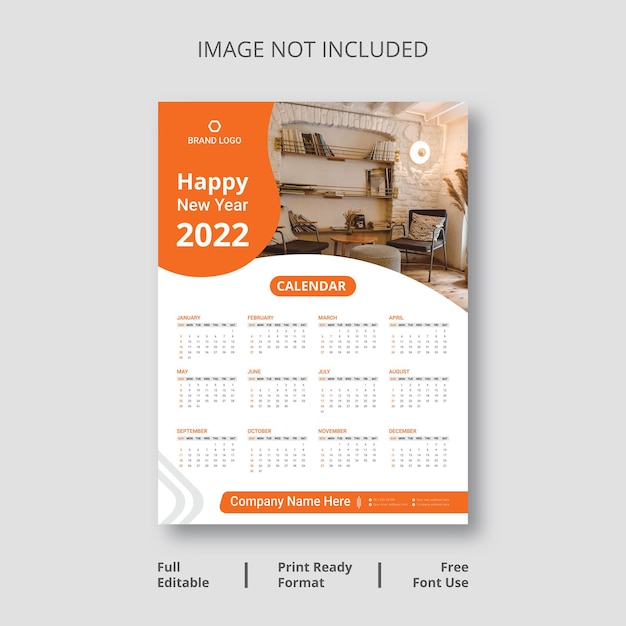 wall calendar 2022 template Design