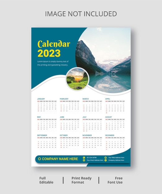 Wall Calendar 2023, one Page wall calendar Design Tamplate