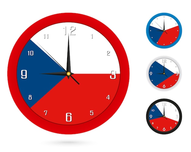 Vector wall clock design with national flag of czech republic four different design