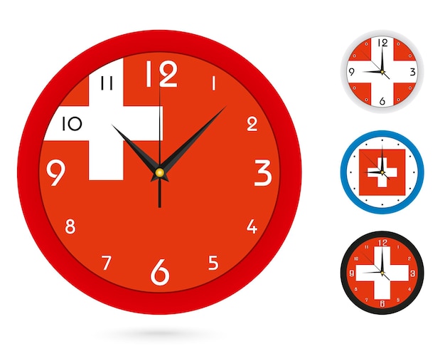 Wall Clock Design with National Flag of Switzerland Four different design