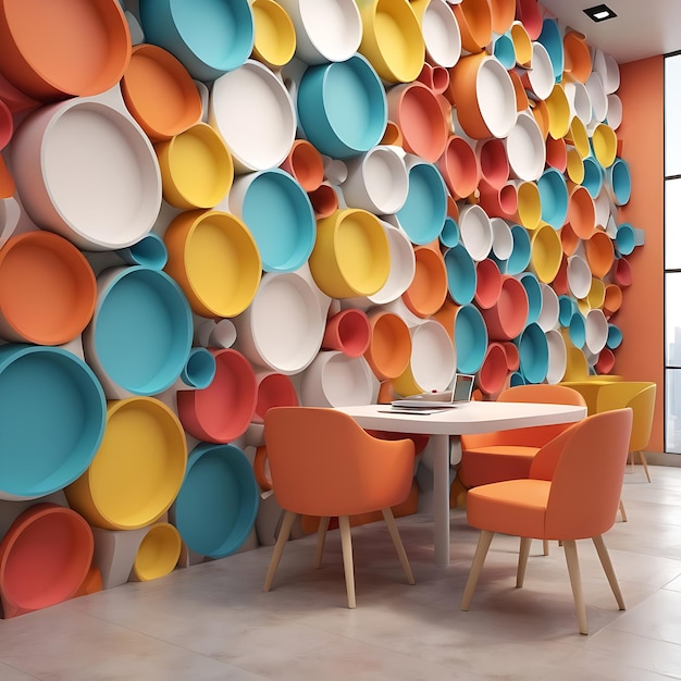 Vector a wall of colorful plates and a table with one that says quot plates quot