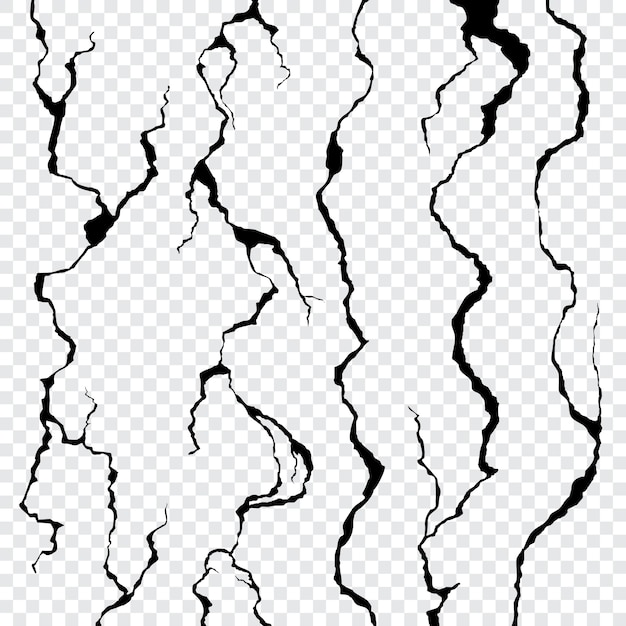 Wall cracks isolated on transparent