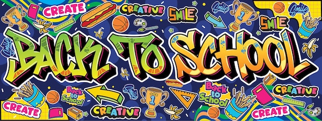 Vector wall graffiti mural art with colorful and cute design illustration motivation graffiti text