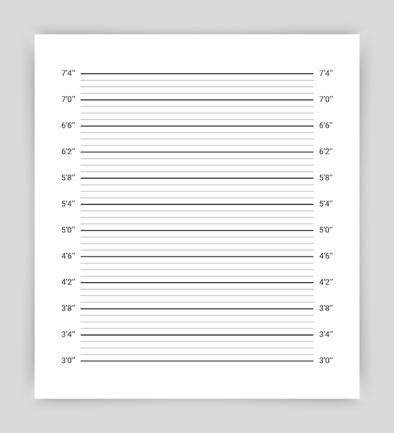 Wall measurements template for police wanted Mugshot board Mug shot criminal background with inches scale