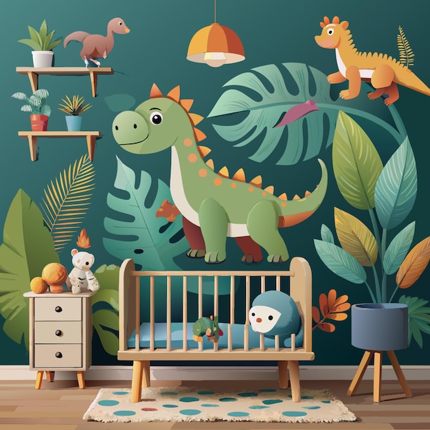 Vector a wall sticker design for a fun childrens room based on realistic baby dinosaurs and in 4 colors