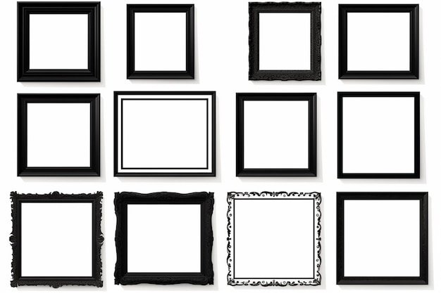 Vector a wall with black and white frames and a white background