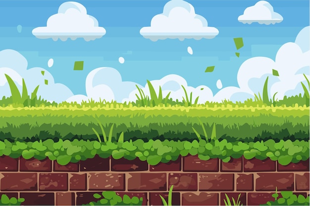 a wall with a green border and a green grass background with a green grass growing on it