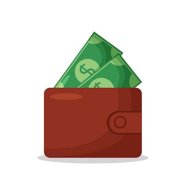 wallet full of bills and coins vector illustration