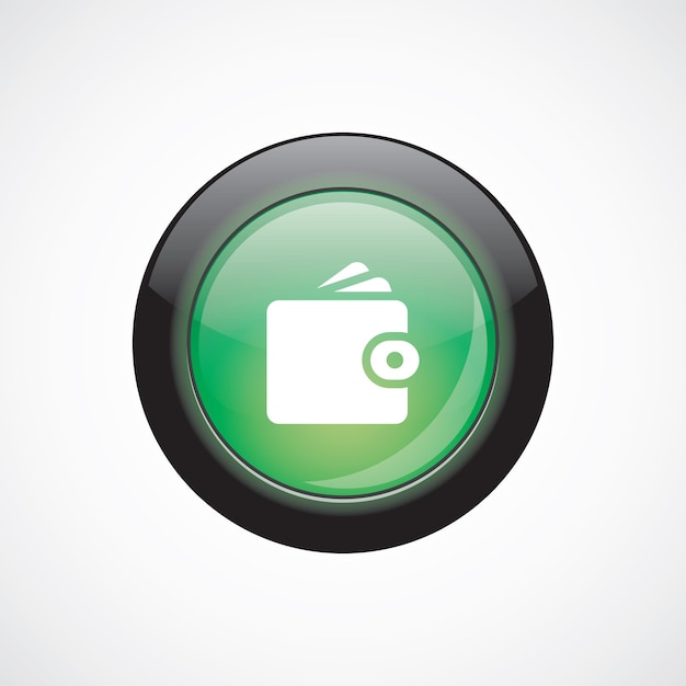 Wallet glass sign icon green shiny button. ui website button