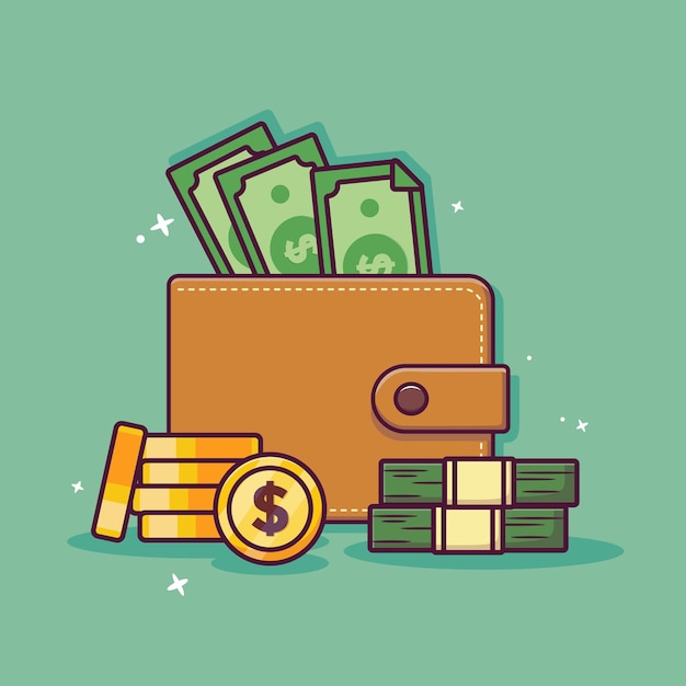 wallet and money cartoon icon with saving money concept