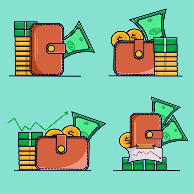 wallet for money, dollar and coin for business icon isolated