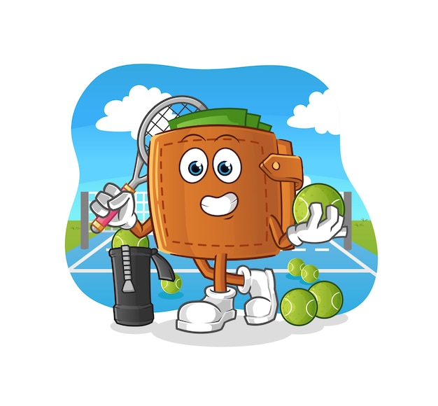 Wallet plays tennis illustration. character vector