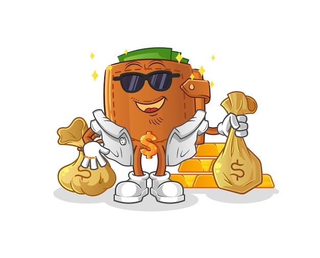 Wallet rich character. cartoon mascot vector