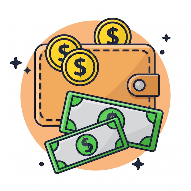 Wallet with Money and Coin Illustration