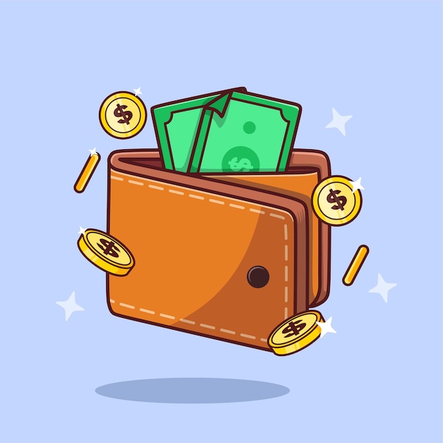 Wallet With Money And Gold Coins Vector Icon Illustration