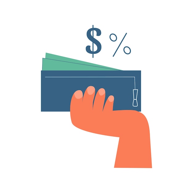 Wallet with money in hand Commission concept Vector illustration in a flat style