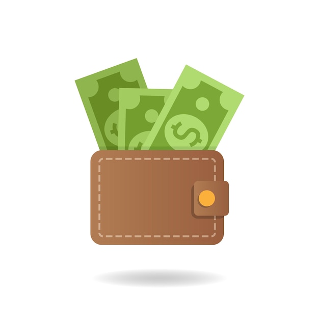 Wallet with money icon in flat style