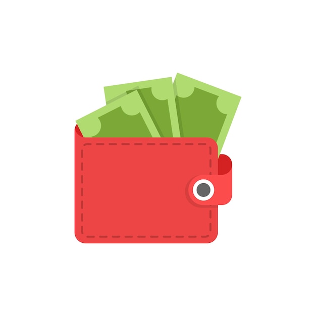 Wallet with money icon in flat style