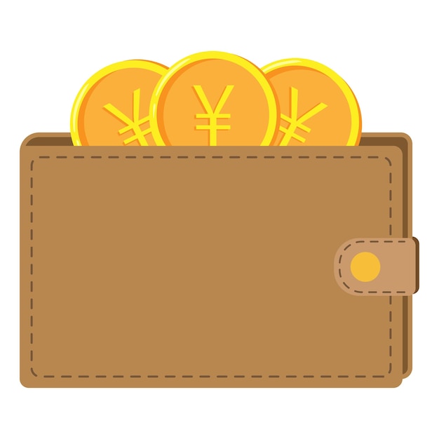 Wallet with yuan coins Vector illustration