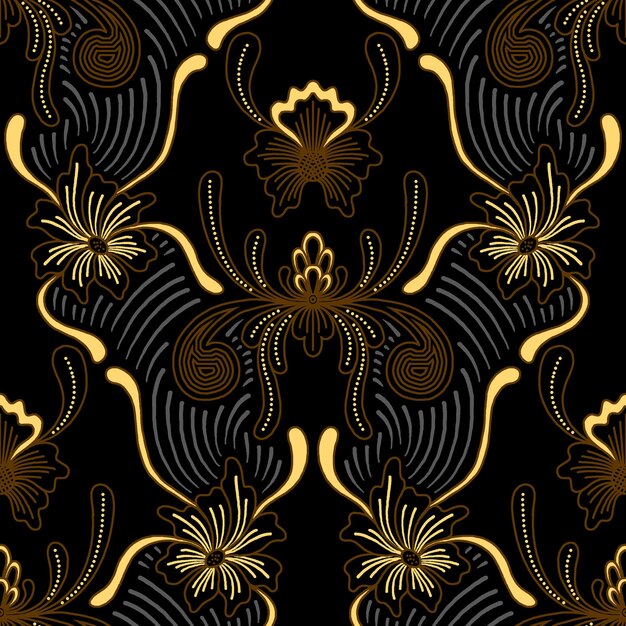 a wallpaper design with gold and black flowers