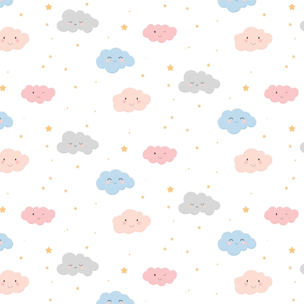 Wallpaper for little kids. Clouds. Textiles for bed linen.