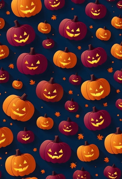 a wallpaper with halloween pumpkins in red and orange color againts dark gradient background