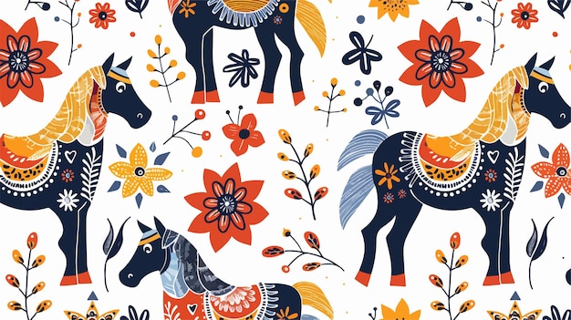 a wallpaper with horses and flowers and birds