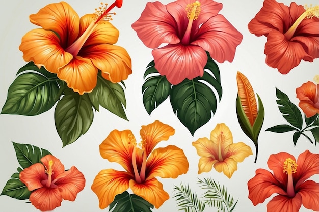 a wallpaper with orange flowers and leaves and green leaves