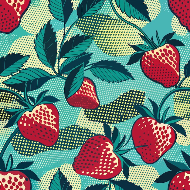 Vector a wallpaper with a pattern of strawberries and polka dots