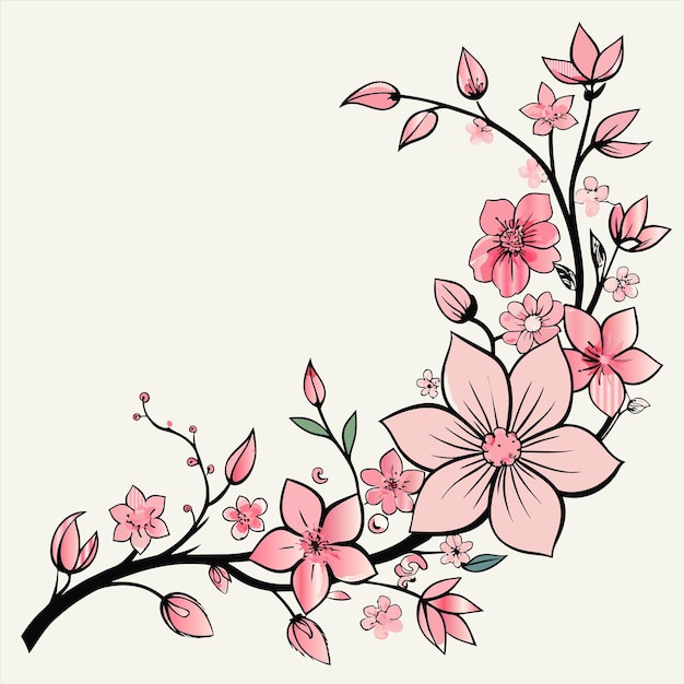 Vector a wallpaper with pink flowers and leaves and a round circle