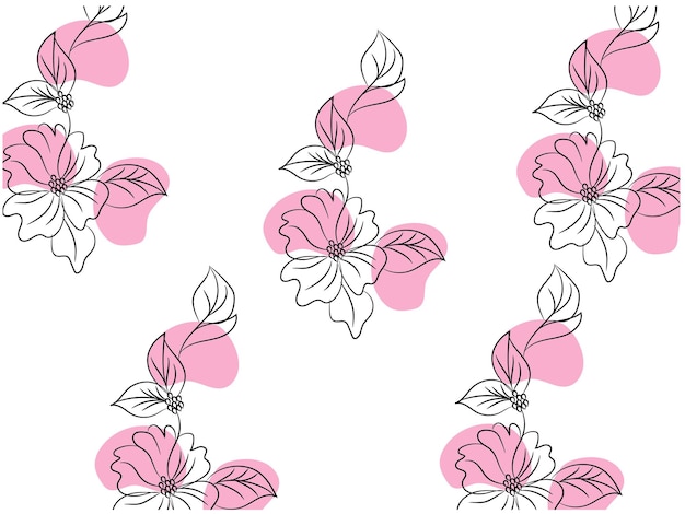 a wallpaper with pink flowers and leaves and a white background