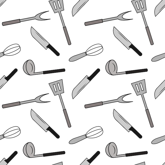 Wallpapers and can be printed cloth seamless pattern design illustration of knives forks spoons and spatulas texture dark gray white background for the kitchen cooking tools icons food