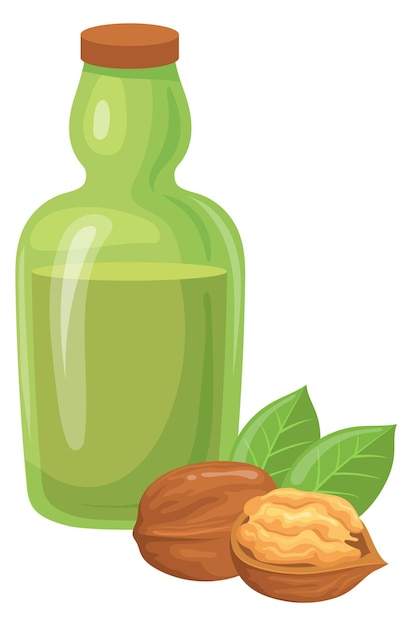 Walnut oil bottle Cartoon nut Natural food