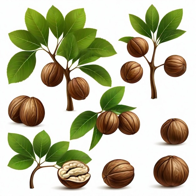 Walnut Tree vector set white background isolated a high qua