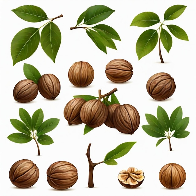 Walnut Tree vector set white background isolated a high qua