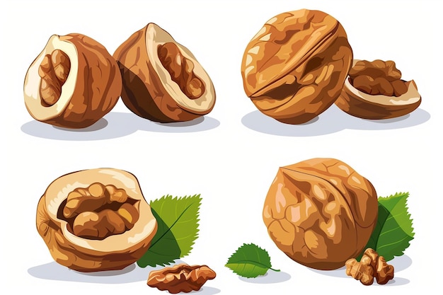 Vector walnuts in stylish vector illustrations