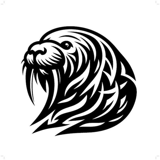 walrus in modern tribal tattoo abstract line art of animals minimalist contour Vector