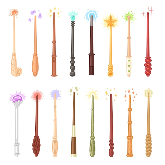 Wand  magic stick miracle fantasy magician wizard object illustration magical set of fairytale shiny symbol with star isolated on white background