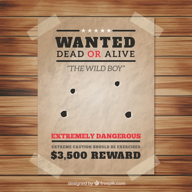 Vector wanted poster with four bullet holes