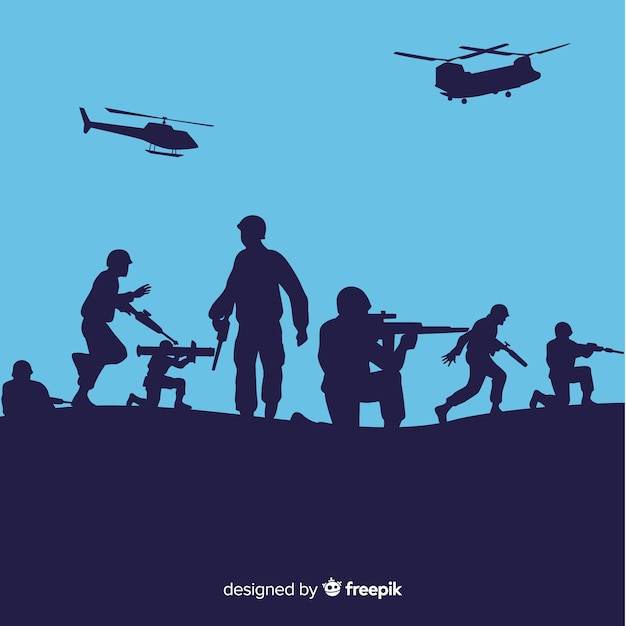 War background with silhouettes of soldiers