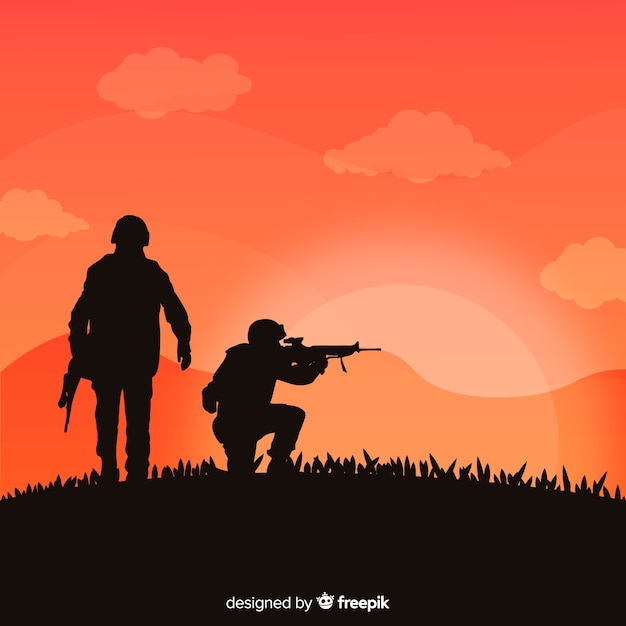 War background with silhouettes of soldiers