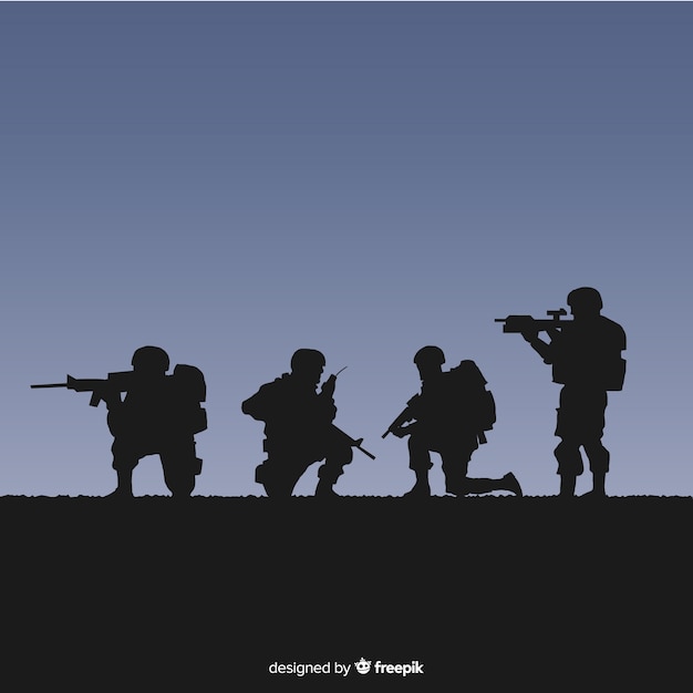 Vector war background with silhouettes of soldiers