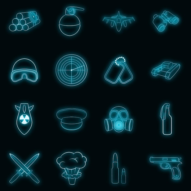 War icons set vector neon