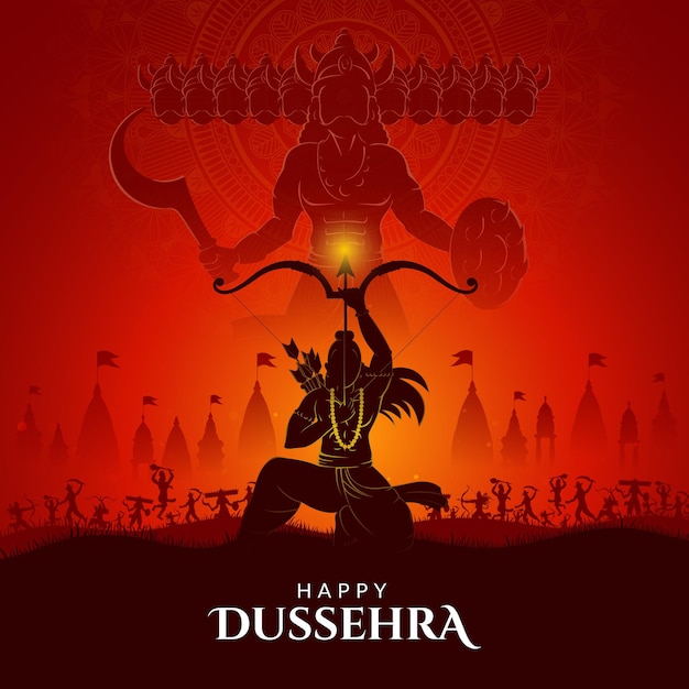 War of Lord Rama and Ravana Happy Dussehra Navratri and Durga Puja festival of India