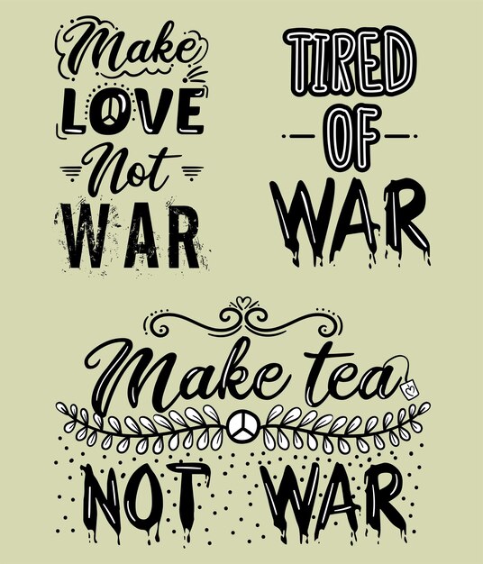 Vector war quotes lettering set