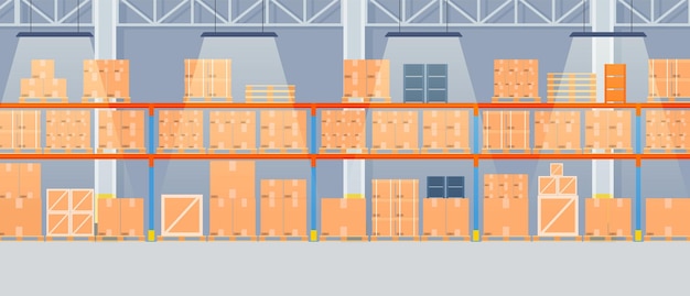 Warehouse interior with cardboard boxes