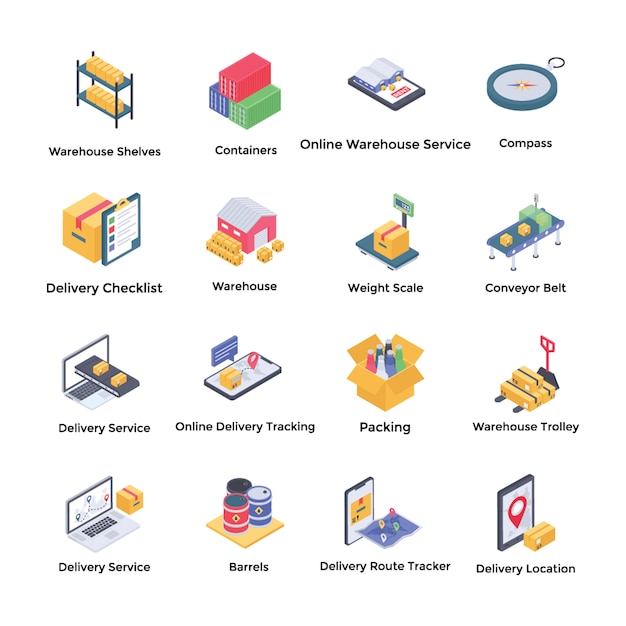  Warehouse Isometric Icons 