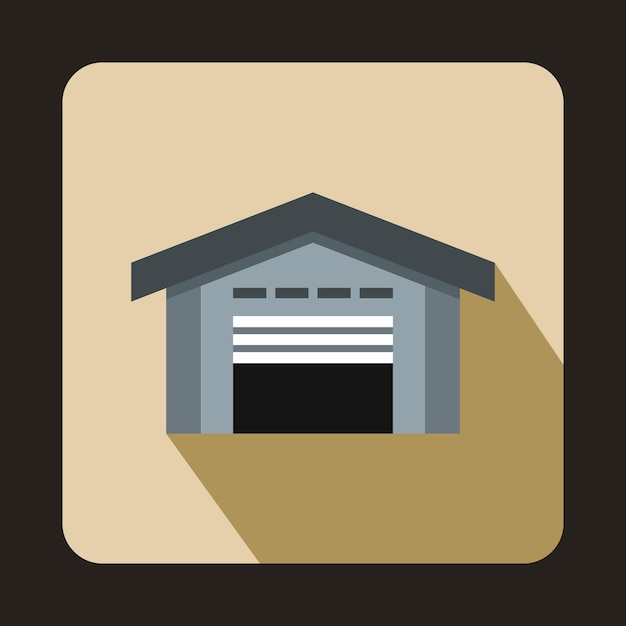 Warehouse with open door icon in flat style on a beige background