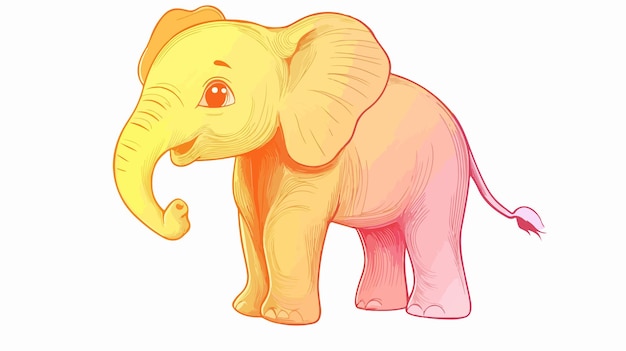 Warm Gradient Line Drawing of a Cute Cartoon Elephant