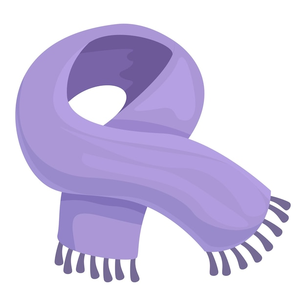 Vector warm purple winter scarf with fringe hanging on white background